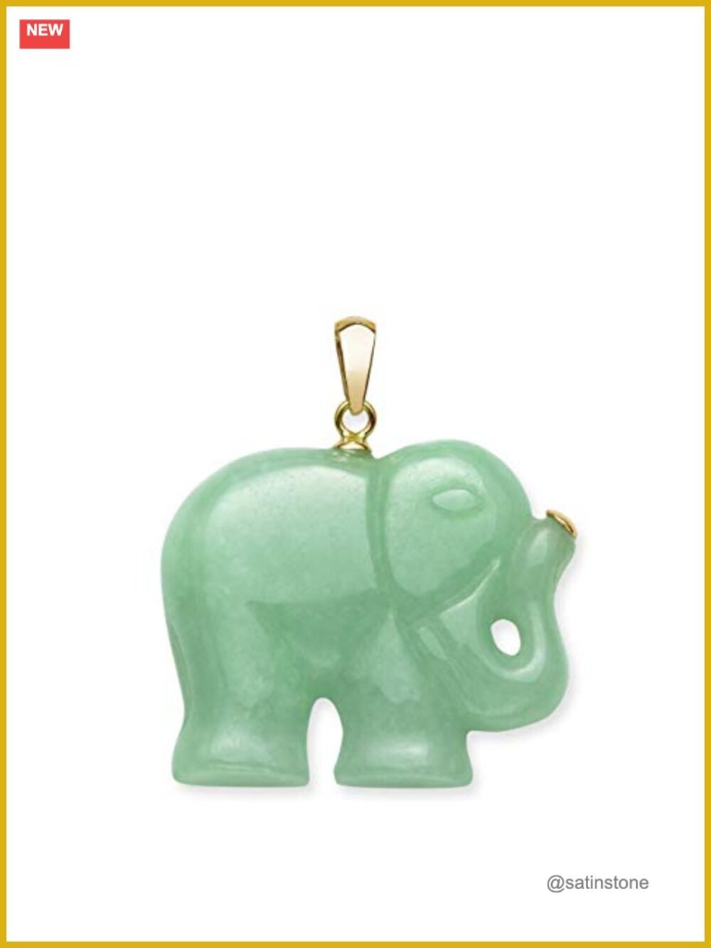 Natural Green Jade Elephant Pendant Necklace 14k Yellow Gold Bail Hand Carved
